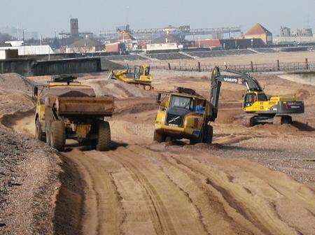 Shingle being moved near Marine Parade, Sheerness, leaving the beach looking like a desert