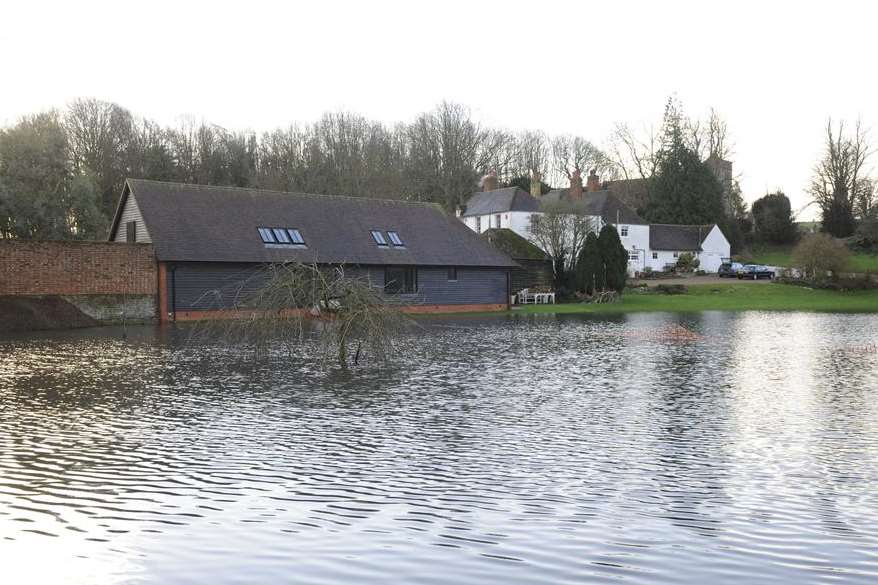 The end of Old Palace Road in Bekesbourne is under water