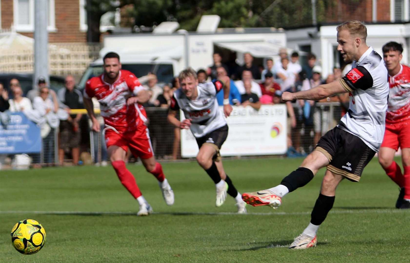 Deal defender Jack Paxman misses his first-half penalty. Picture: Paul Willmott