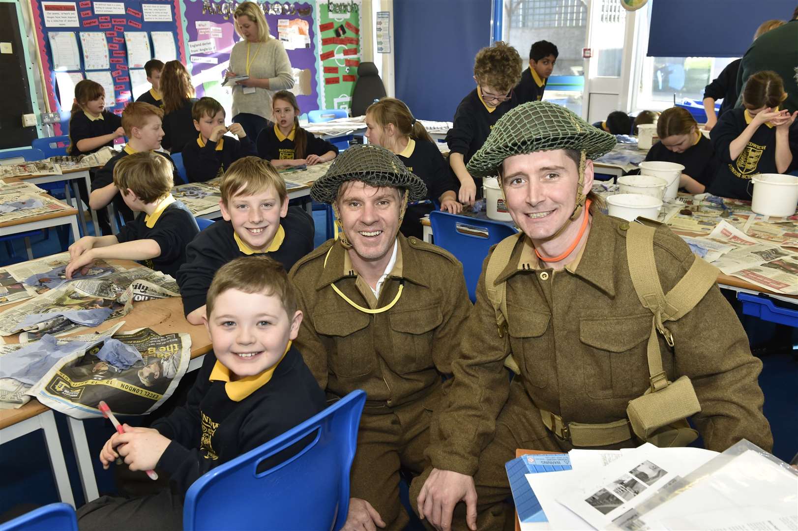 Pete Fishlock and George Chittenden with class 5B and 5D. Picture: Tony Flashman