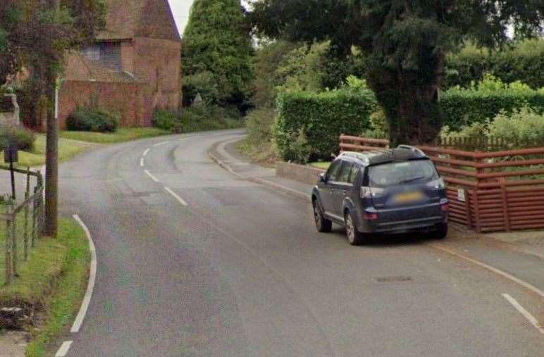 The car overturned in Lynsted Lane, Lynsted between Bogle Road and The Street. Picture: Google Street View