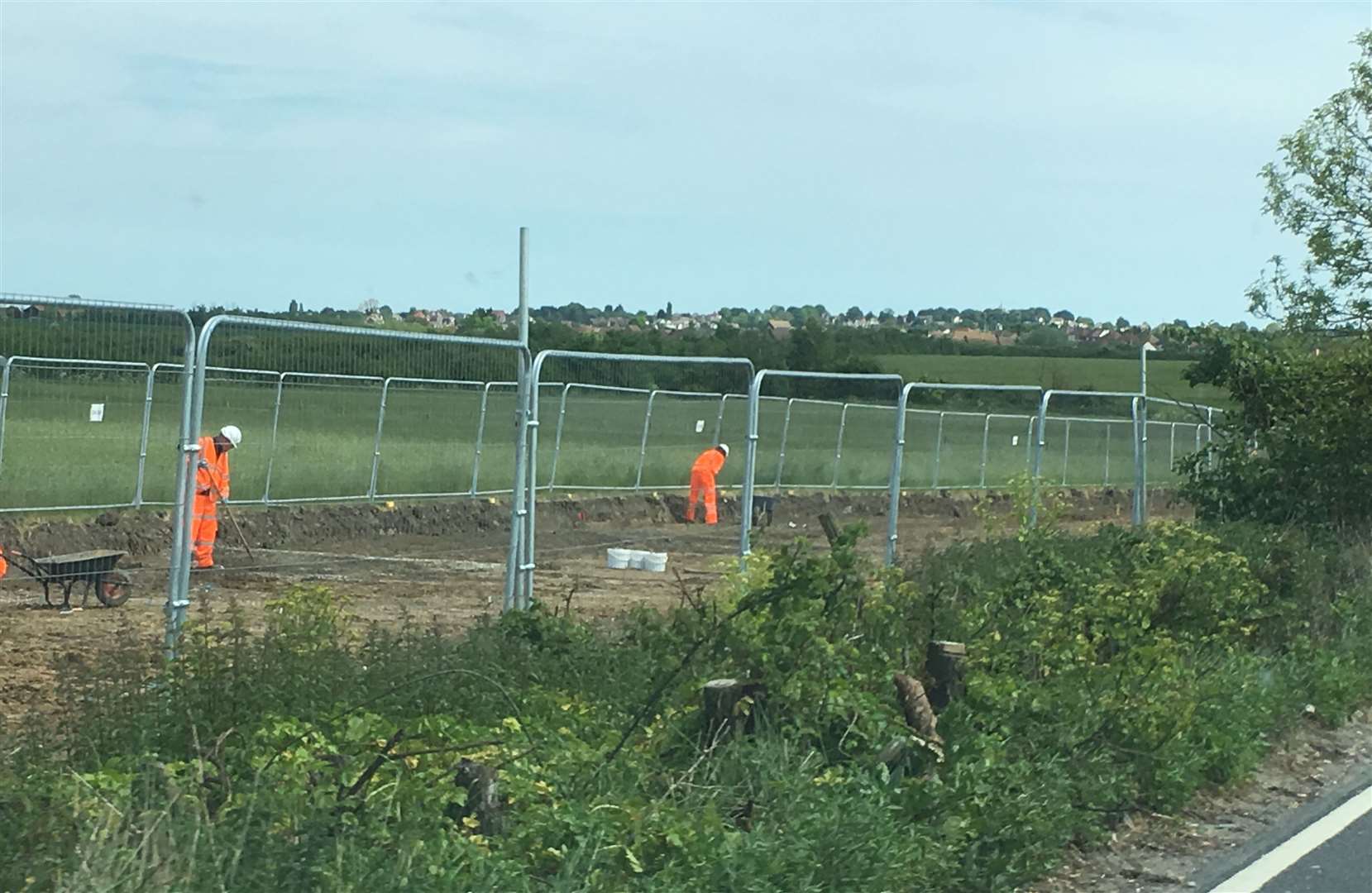 Contractors working on the cycle and walkway along the Lower Road at Minster