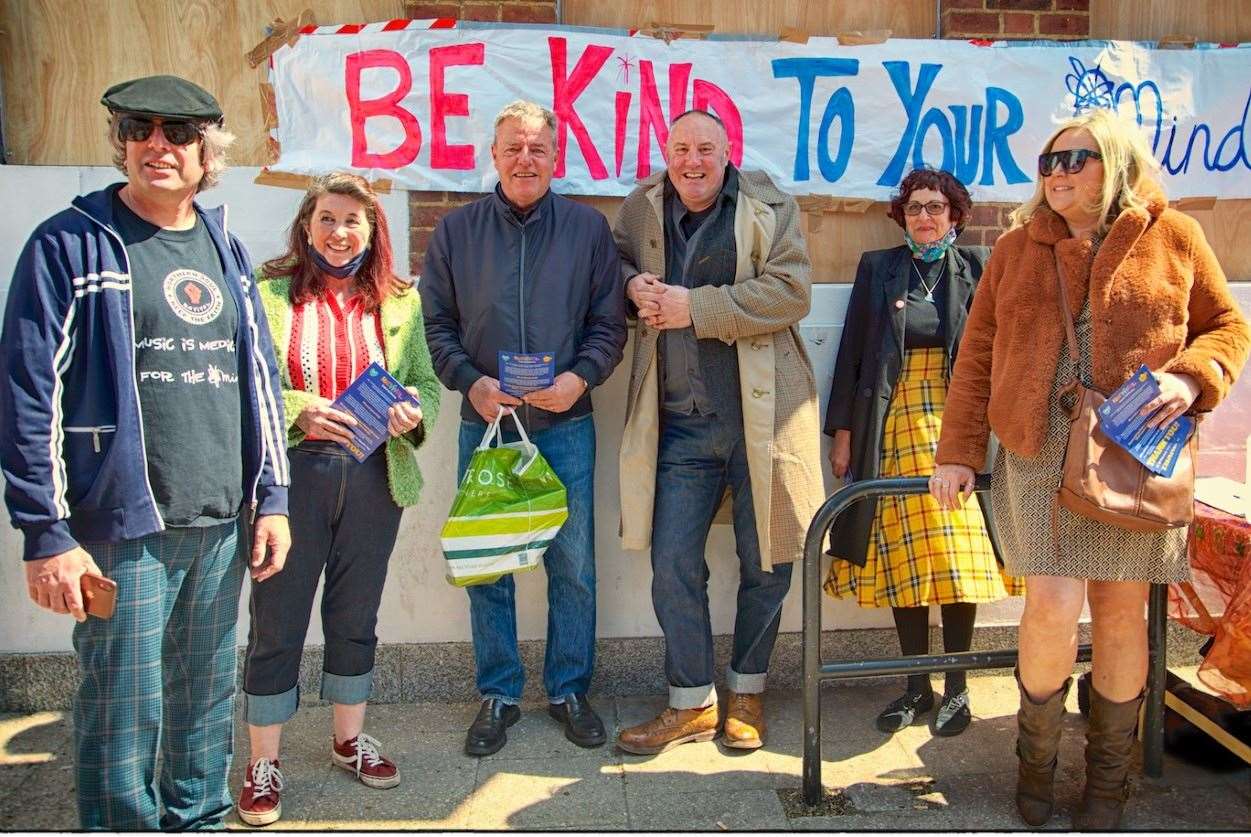 Madness frontman Suggs with Great Pottery Throwdown judge Keith Brymer Jones and other supporters