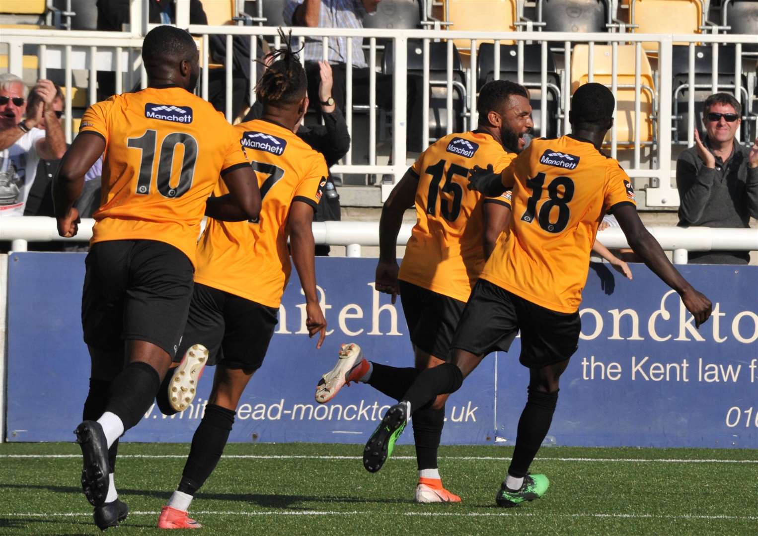 Dan Wishart (No.15) celebrates his injury-time equaliser Picture: Steve Terrell