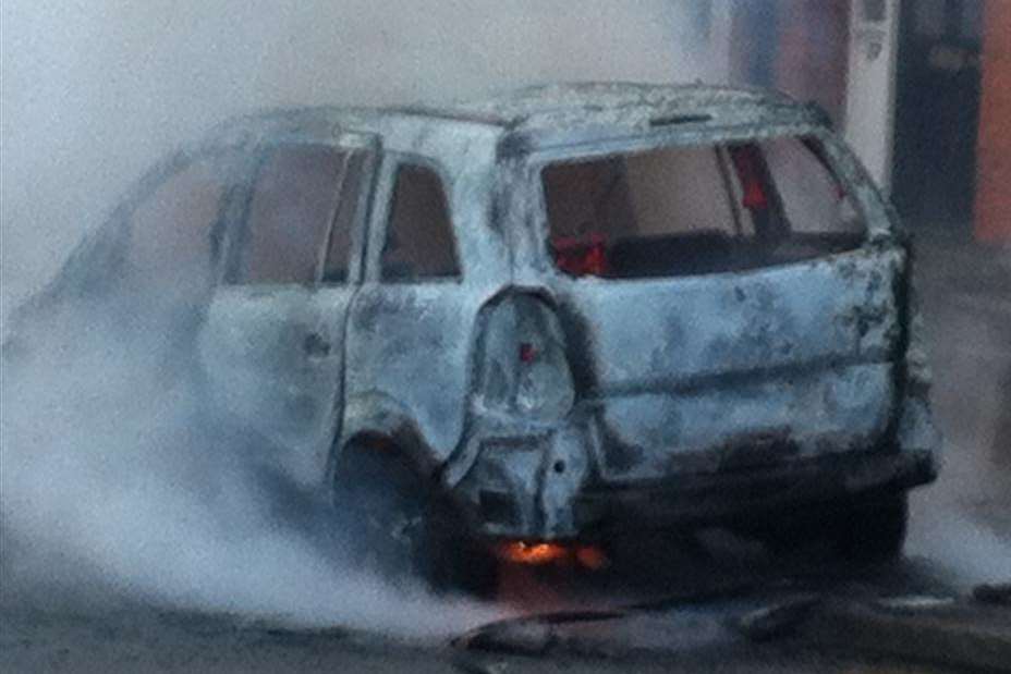 The wreckage of the burn-out car in Maidstone. Picture: Brett Lewis