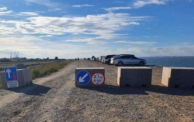 Concrete bollards now installed at the shingle bank, Minster, to stop motorhomes. Picture: Jesse Davies