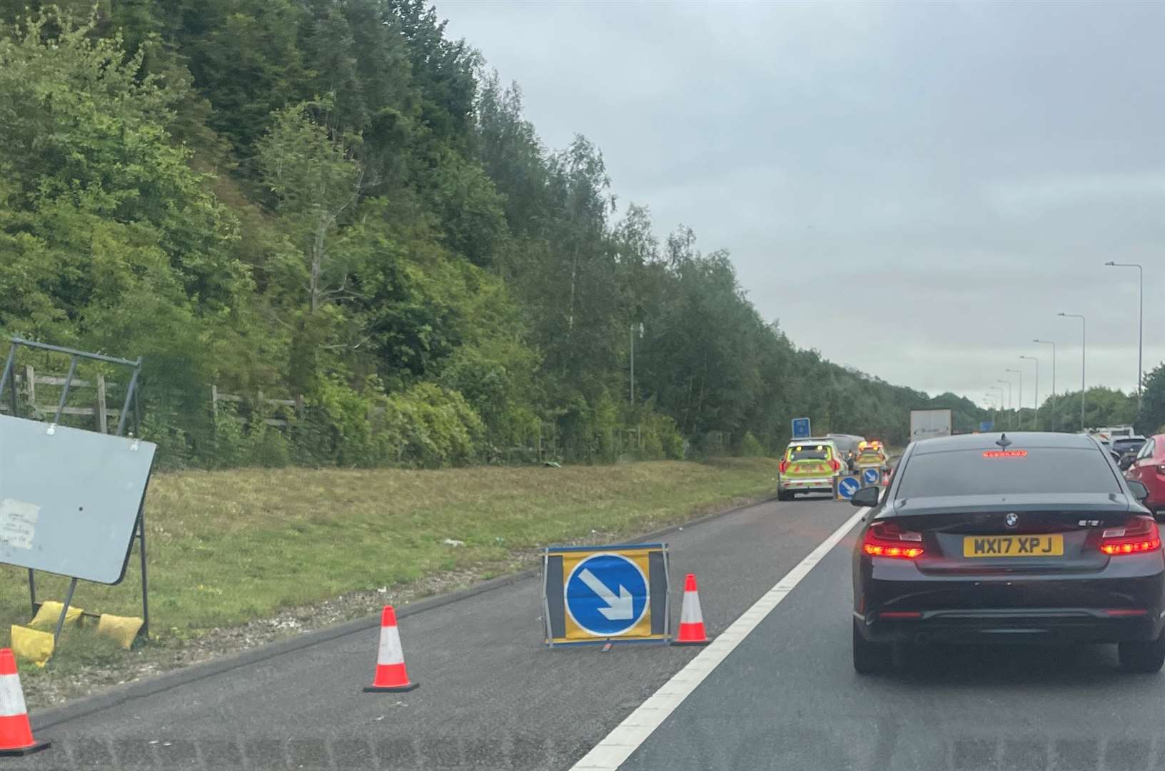 Queues have formed in the M2 after an accident