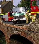 The damaged bridge after the lorry was recovered. Picture: PHIL HOUGHTON