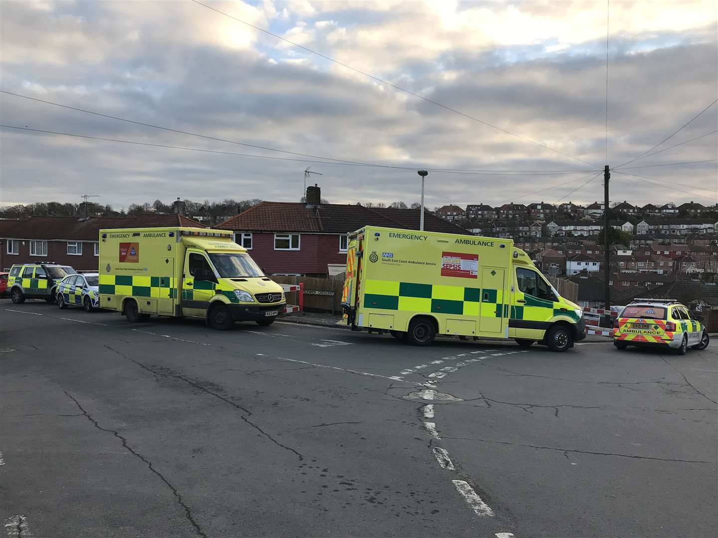 Police and ambulance crews at the scene in Pickwick Crescent