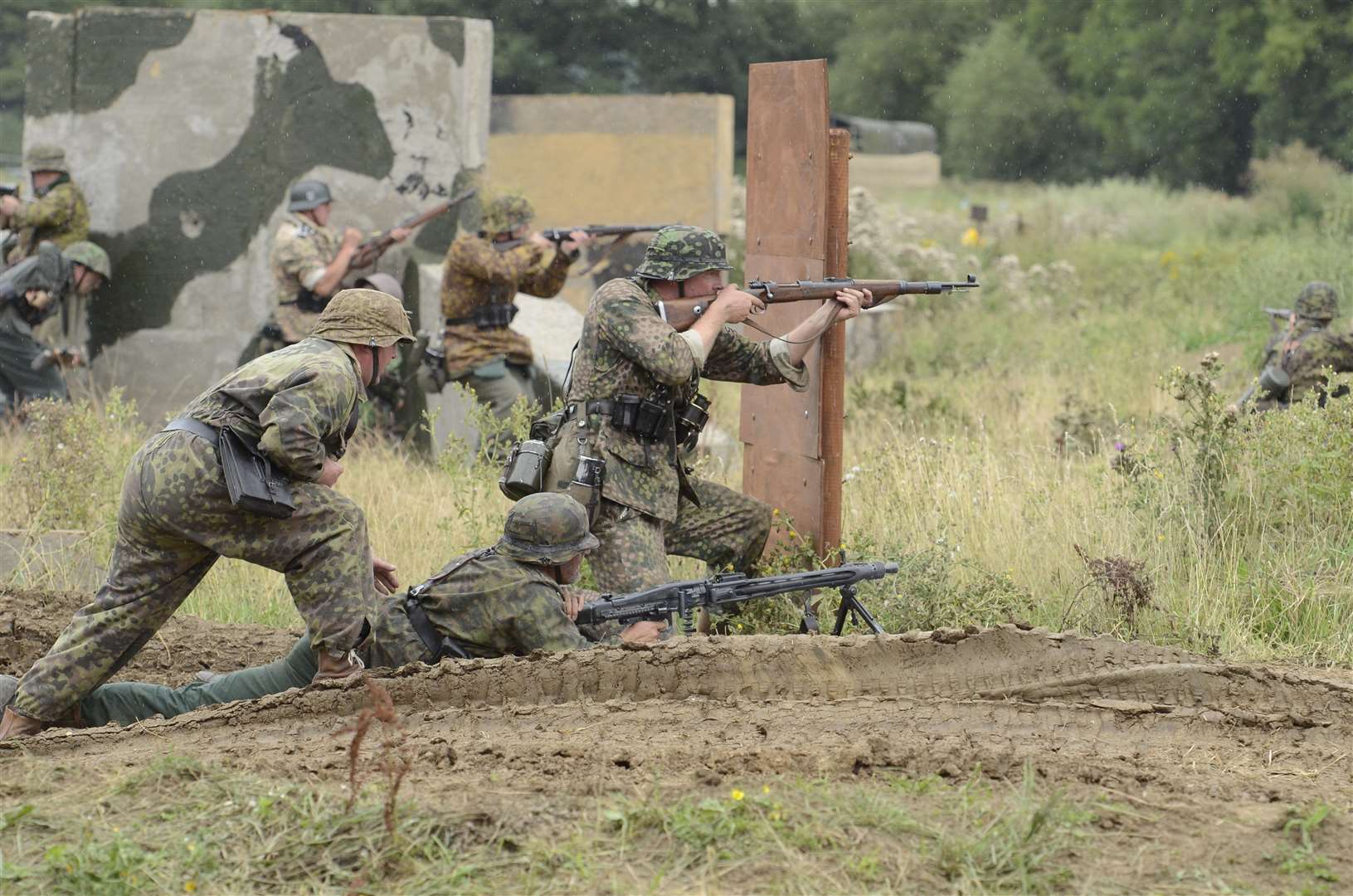 A recreation of an engagement between German and American forces from WWII at the War and Peace show at the Hop Farm, Paddock Wood on Saturday. Picture: Chris Davey FM4868789 (3045593)