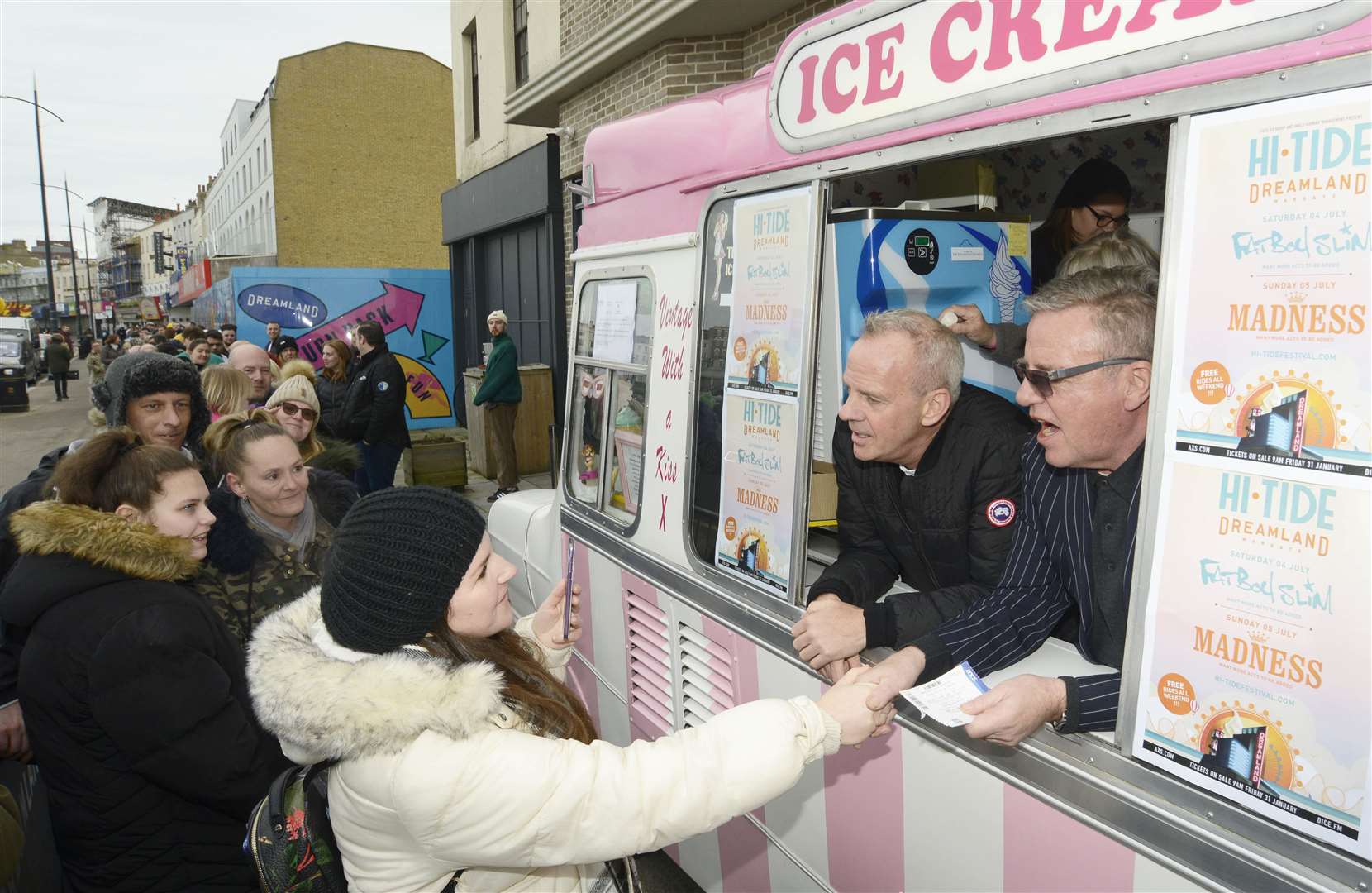 Suggs and Fatboy Slim greet enthusiastic fans Picture: Paul Amos. (27193094)