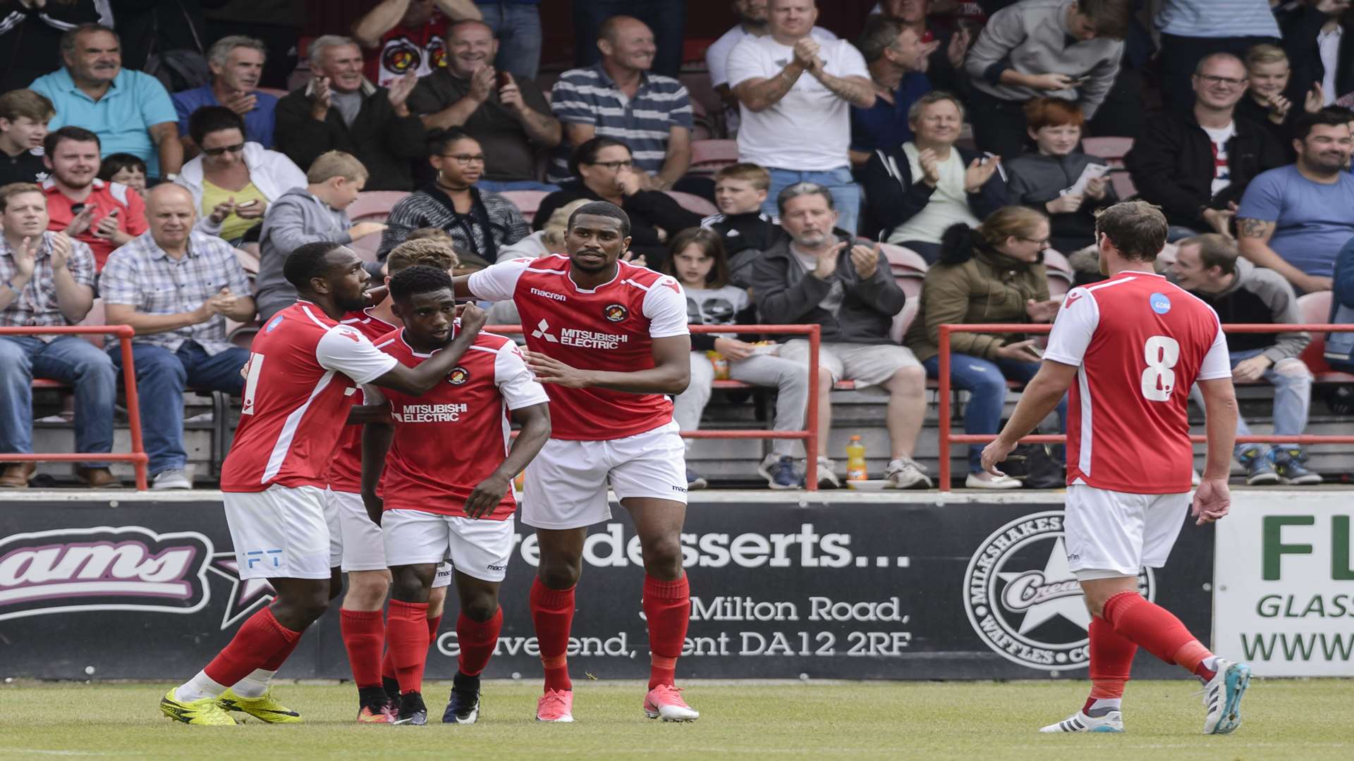 Darren McQueen (second left) scored Ebbsfleet's first goal against Tottenham Picture: Andy Payton