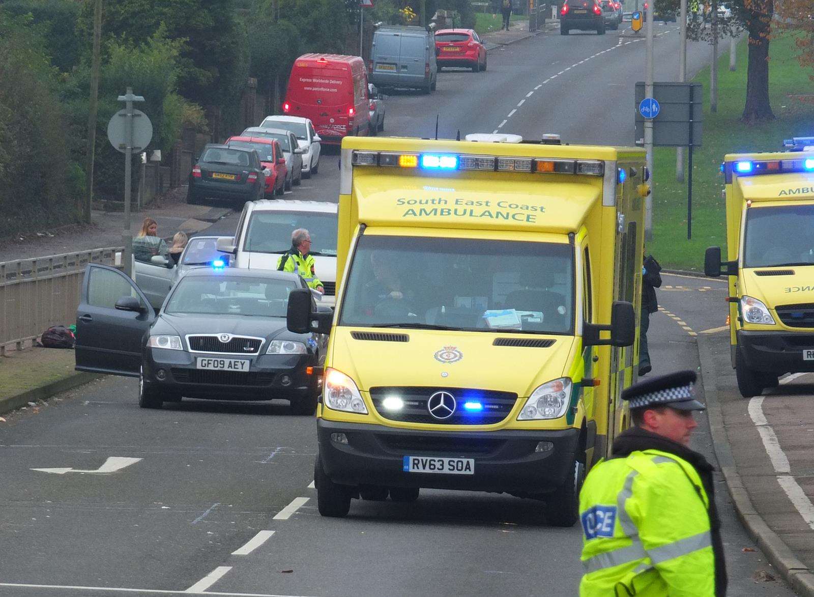 Ambulance crews at the scene of the crash