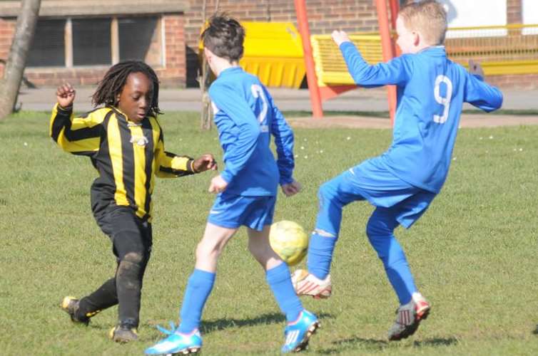 Rainham Eagles under-9s (stripes) take on Hempstead Valley Picture: Paul Dennis