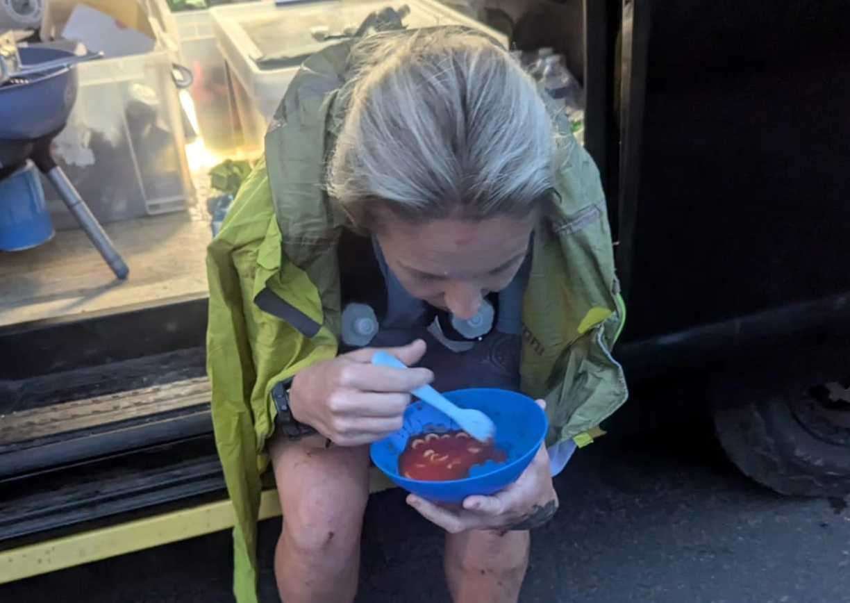 A refuel of spaghetti hoops at the 100-mile stage