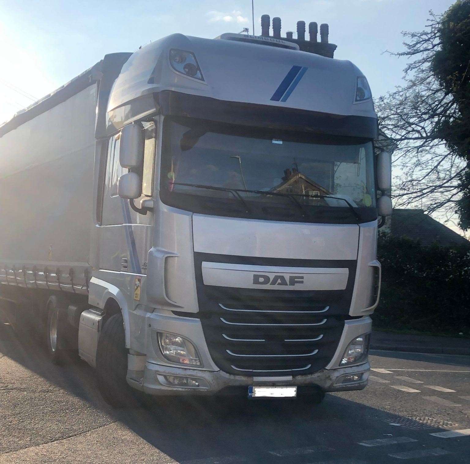 The lorry which left the scene after dislodging a bollard on the junction of Harmer Street and The Terrace. Image: Terrace Tavern Food and Wine