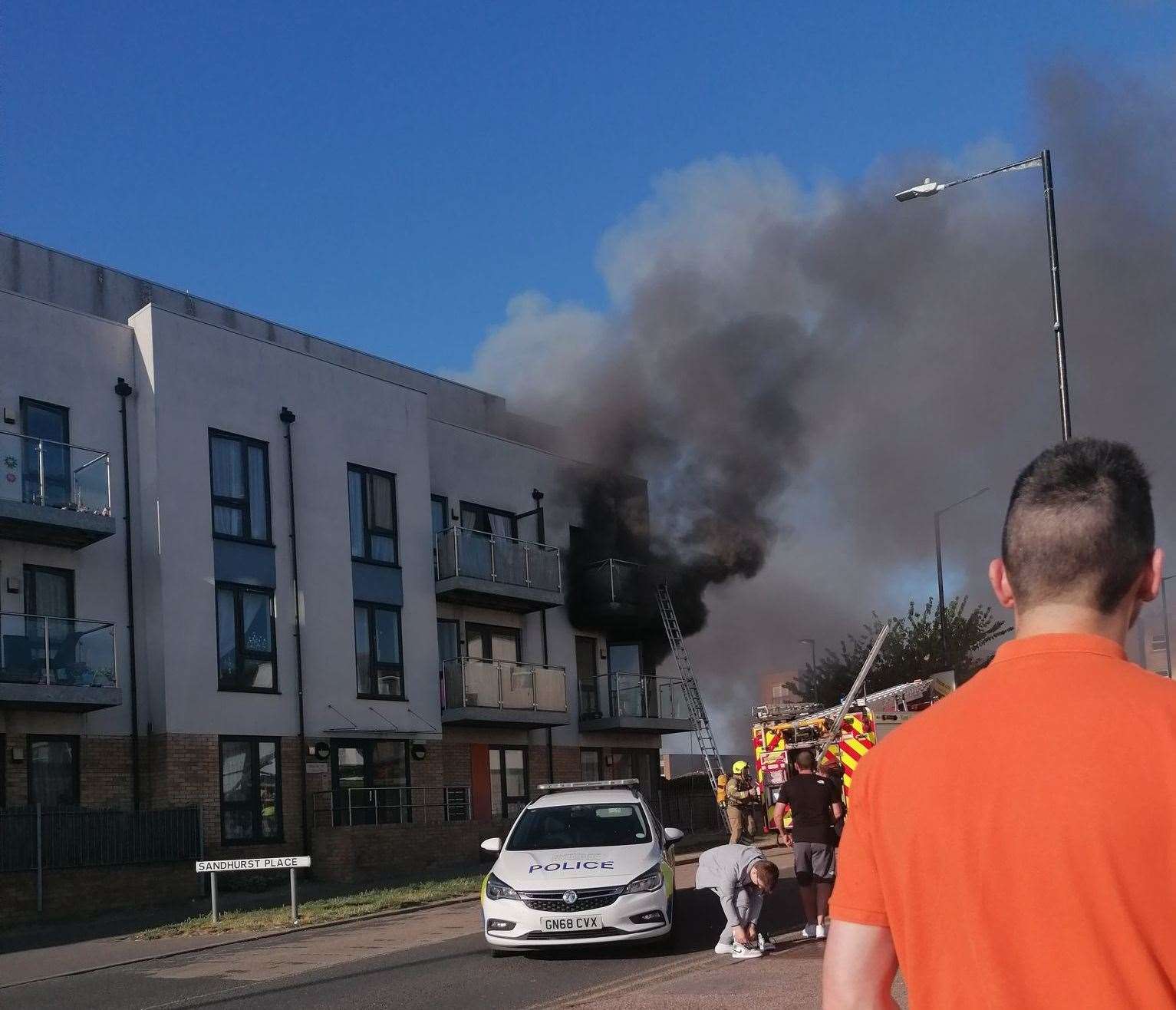 Smoke billows from the flat in Sandhurst Place, Margate