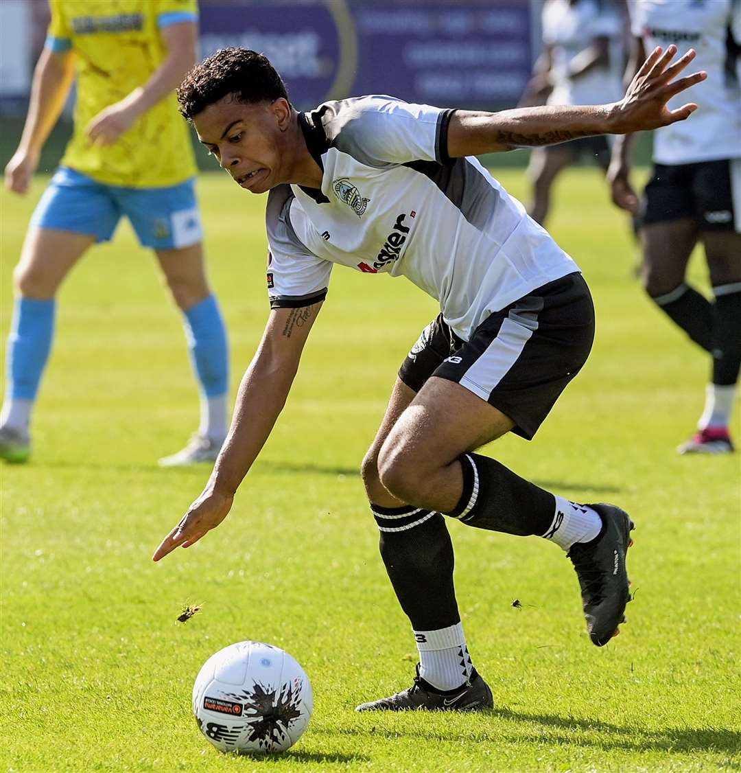 Johl Powell – is set to be suspended for Dover this weekend after being red-carded against Weymouth. Picture: Stuart Brock