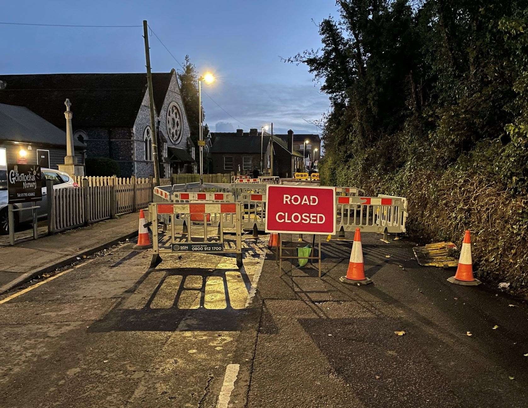 Road signs in Church Road, Murston, before two-way traffic signs were put in place