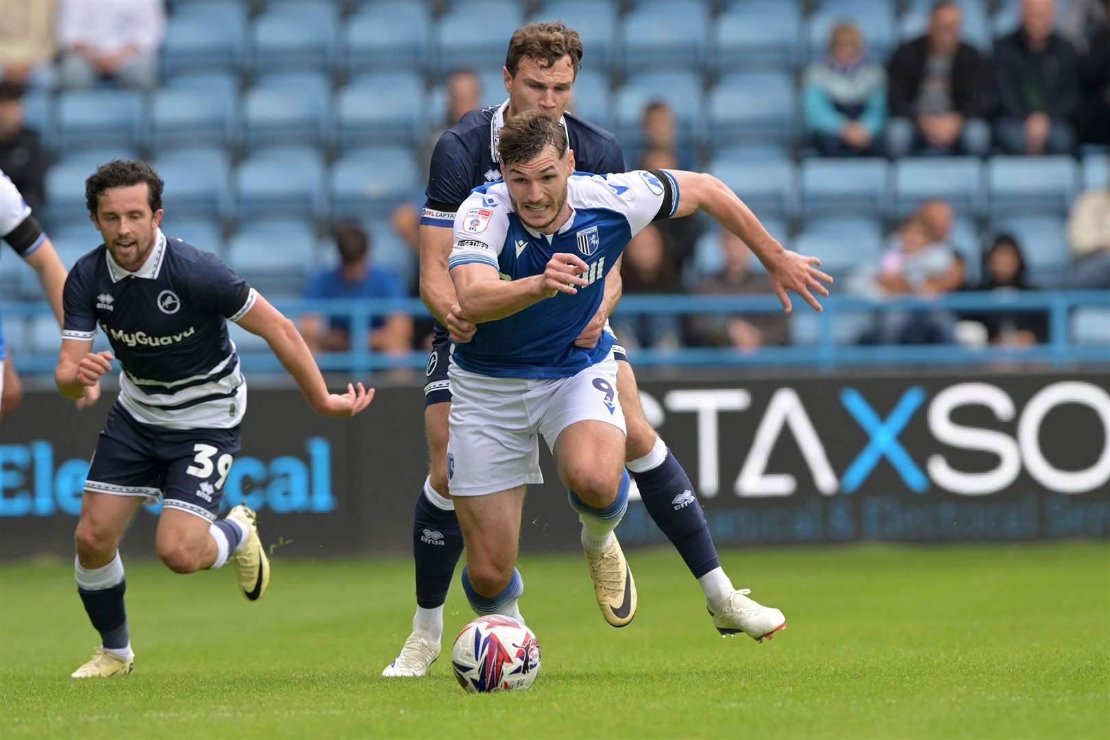 Josh Andrews on the attack for Gillingham against Millwall Picture: Keith Gillard