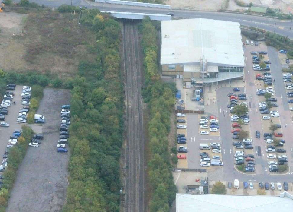 The landslip is located to the left of the tracks (picture taken in 2016). Picture: @NetworkRailSE