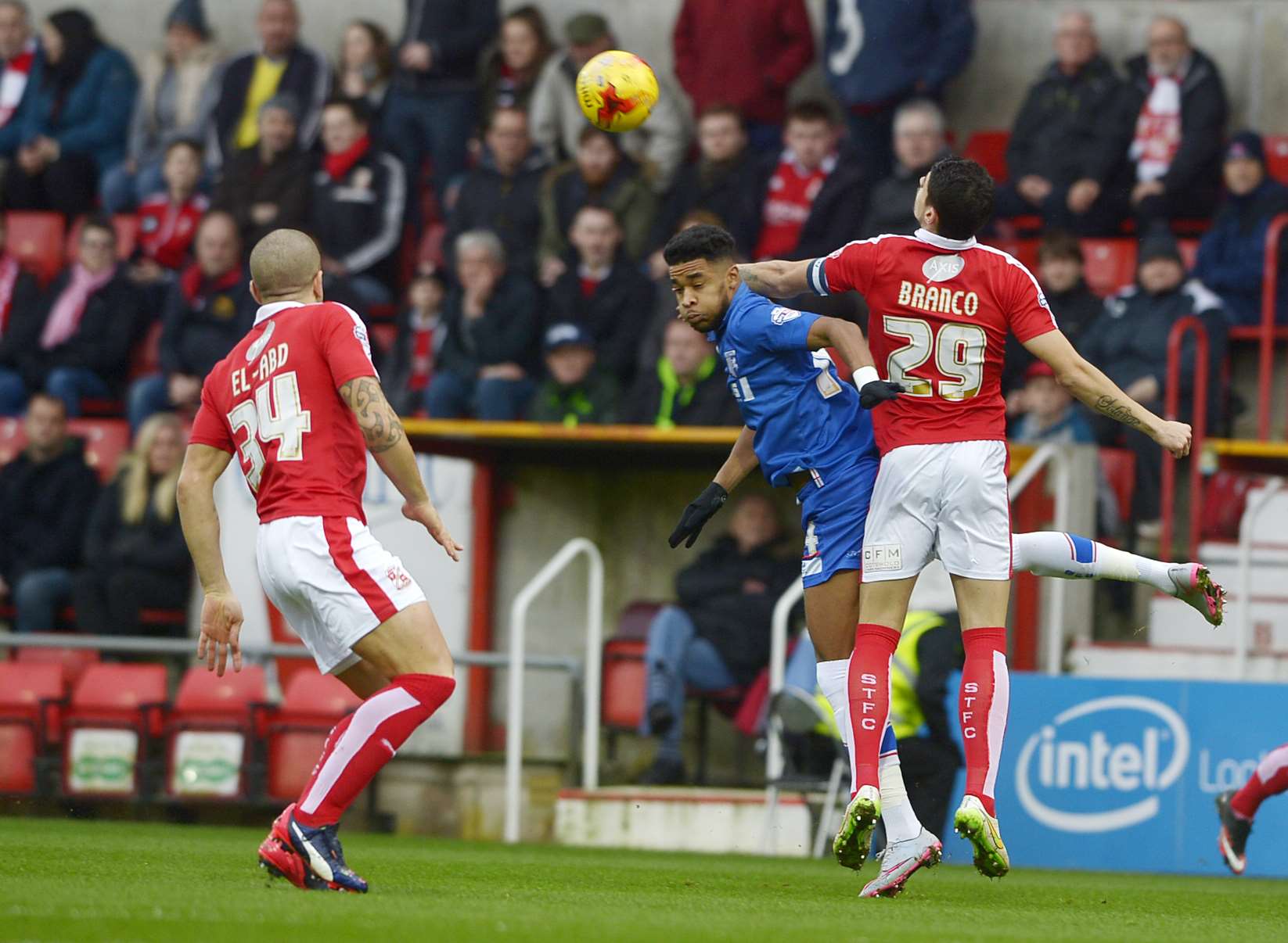 Dominic Samuel in action against Swindon Picture: Barry Goodwin