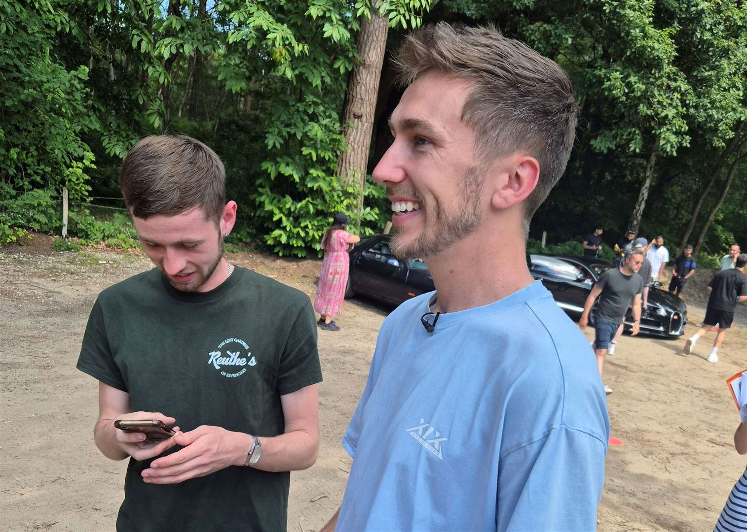 Simon Minter from the Sidemen and Bailey Thompson, café supervisor at Reuthe's The Lost Gardens of Sevenoaks