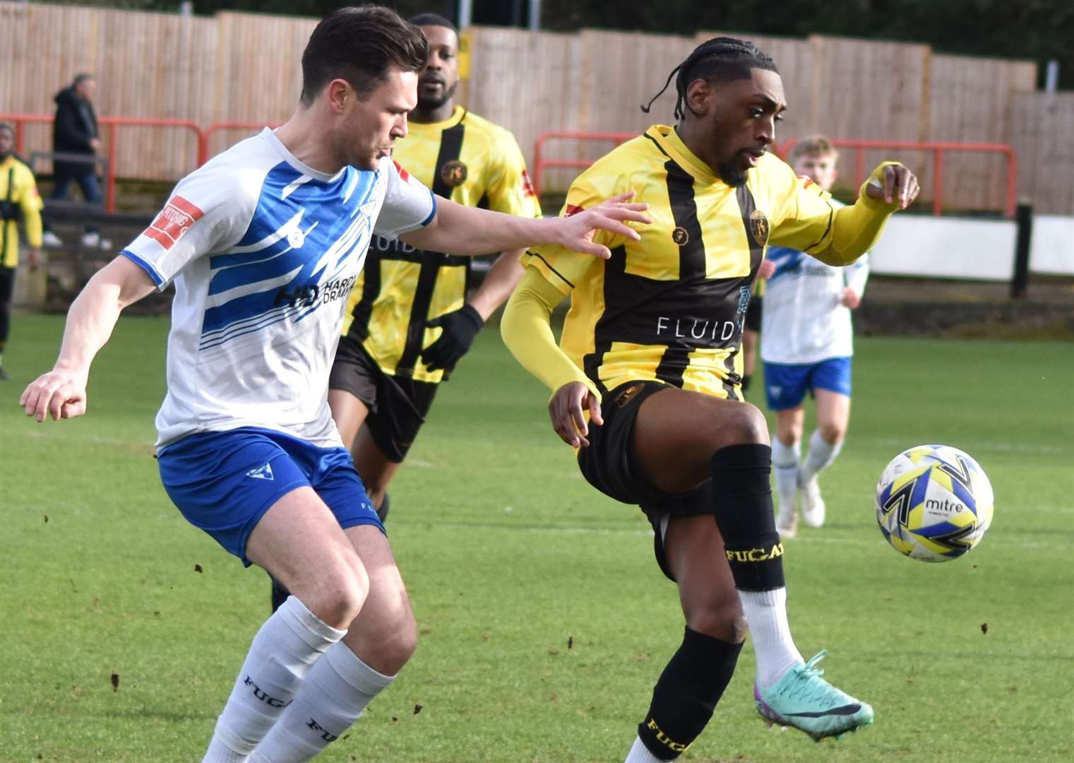 Winger Gil Carvalho, right, won’t be part of Herne Bay’s cup bids this season after signing for rivals Sittingbourne. Picture: Alan Coomes