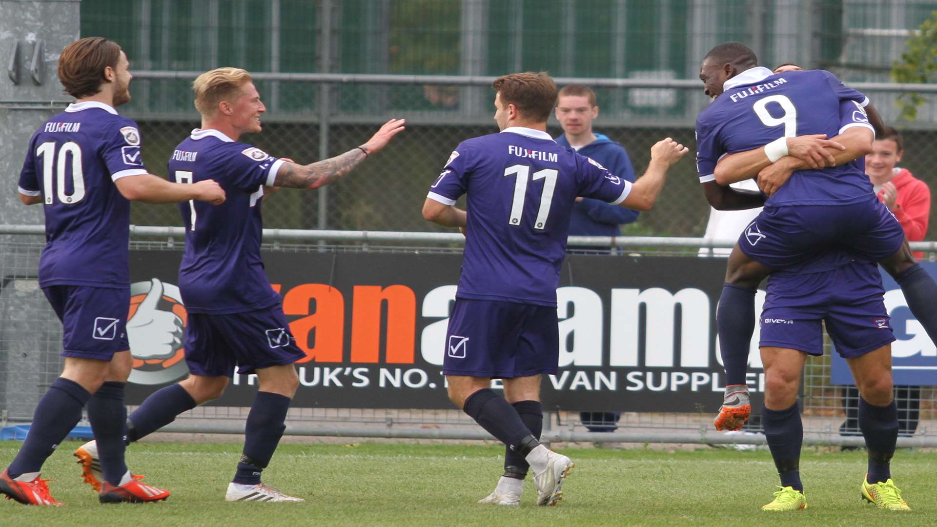 Freddie Ladapo celebrates his goal against Truro City on Saturday. Picture: Don Walker