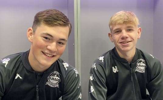 Dover Academy captain Bleu Landau with team-mate Archie Hatcher. Picture: Richard Harvey / Dover Athletic FC