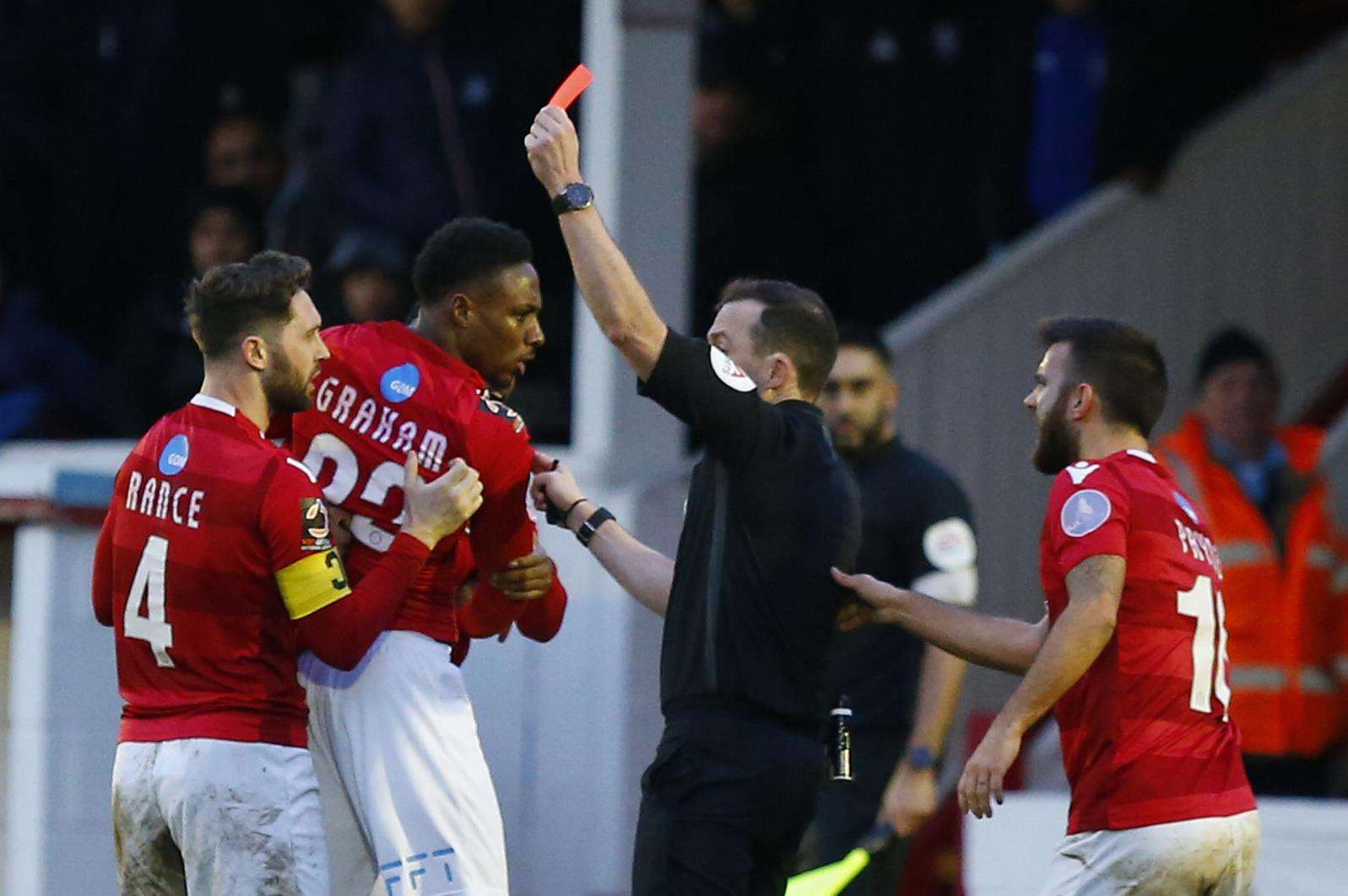 Dean Rance and Bagasan Graham were both sent off against Solihull Moors Picture: Andy Jones