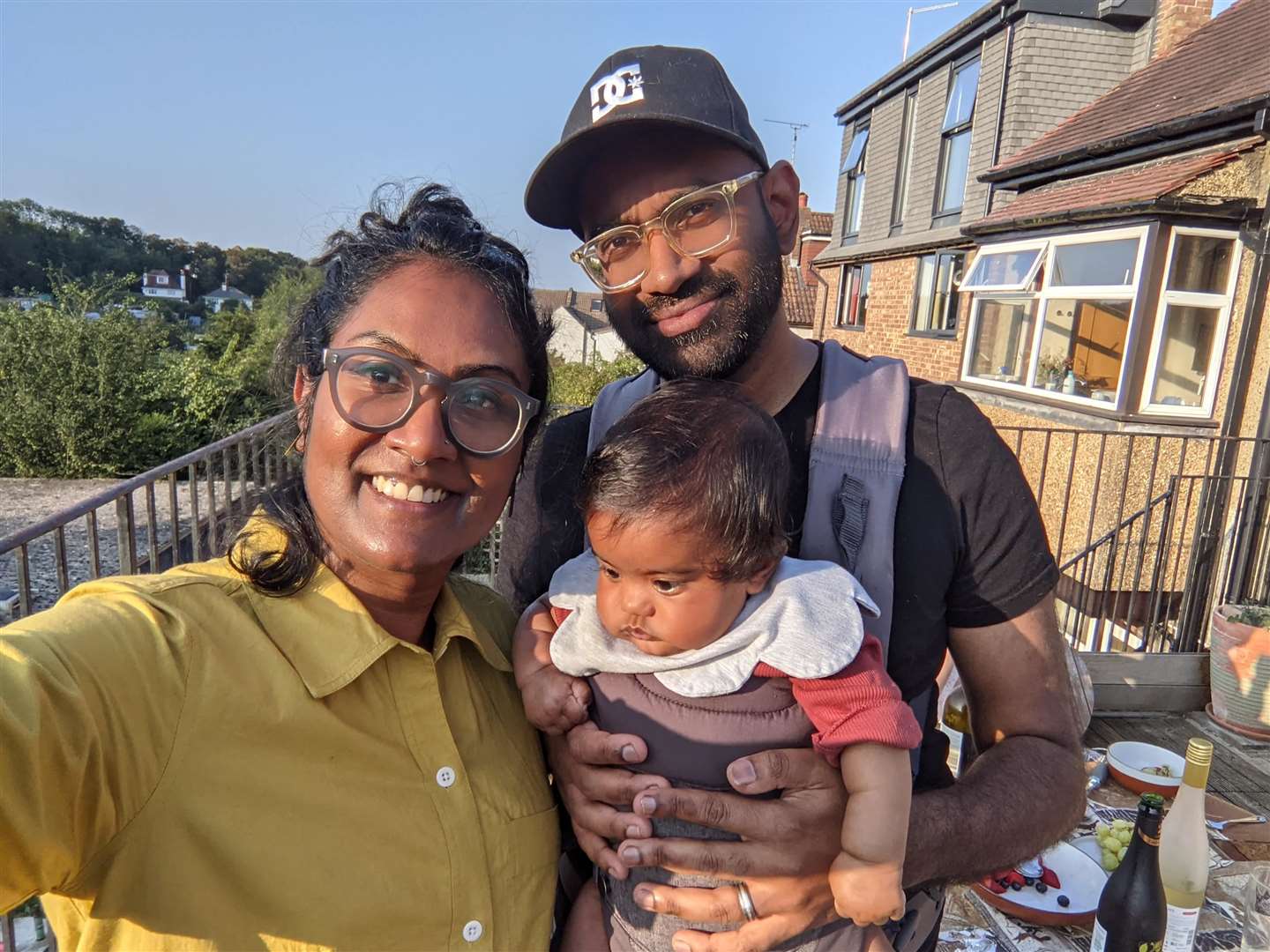 Dad Daven Sanassy, and wife Rouku with baby Evie. Photo: Family release