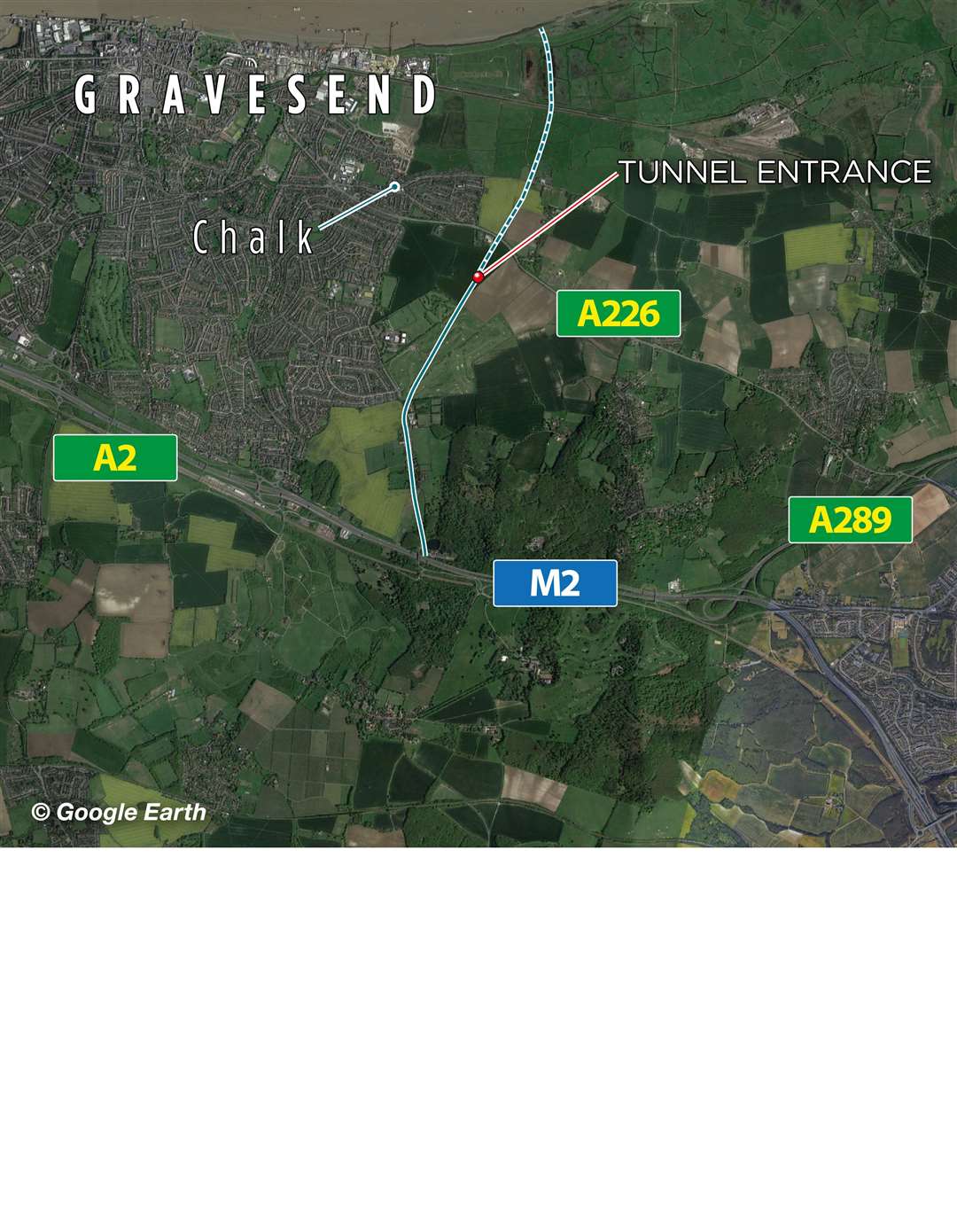 The updated planned route of the Lower Thames Crossing