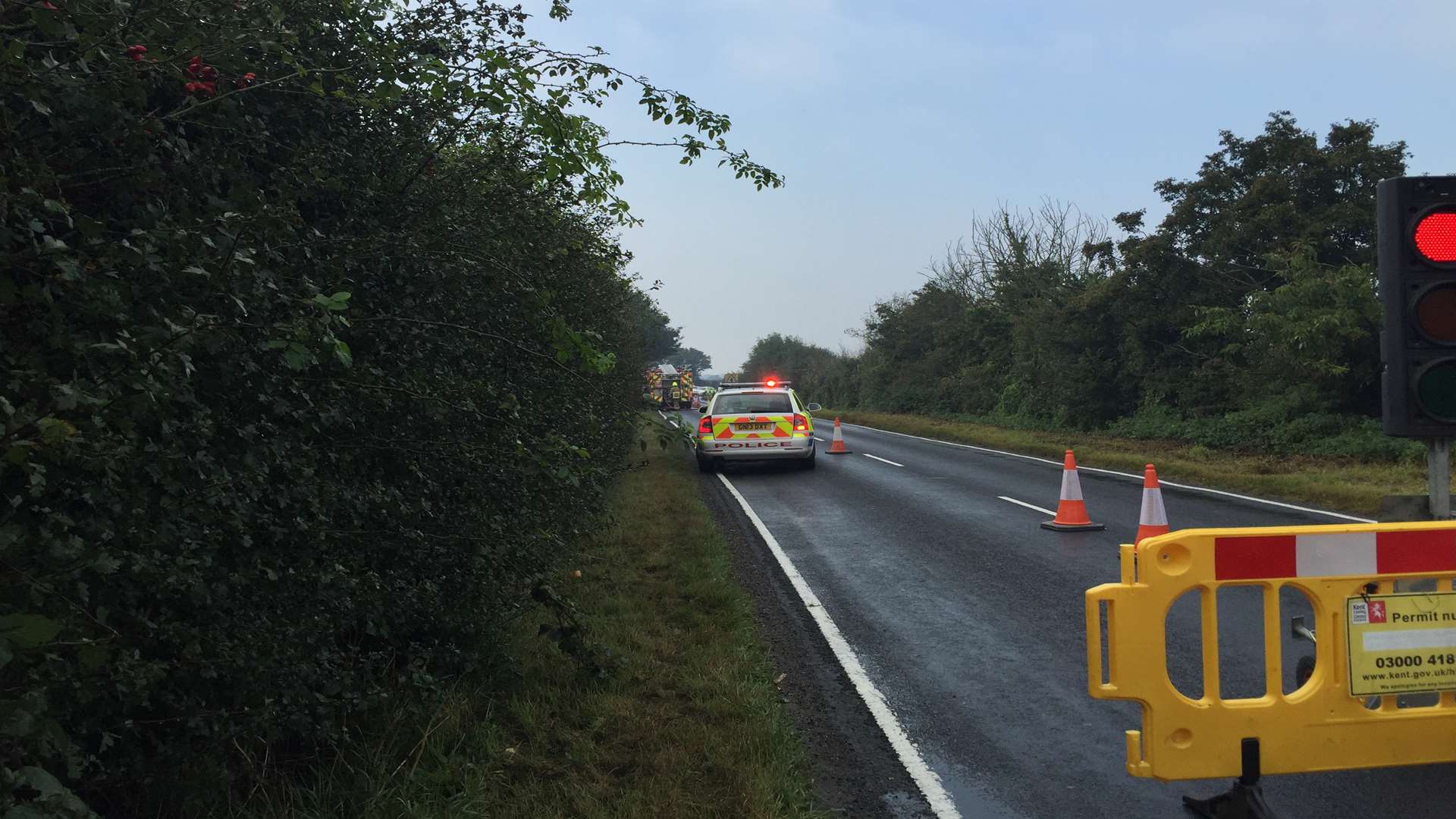 Temporary traffic lights are in place