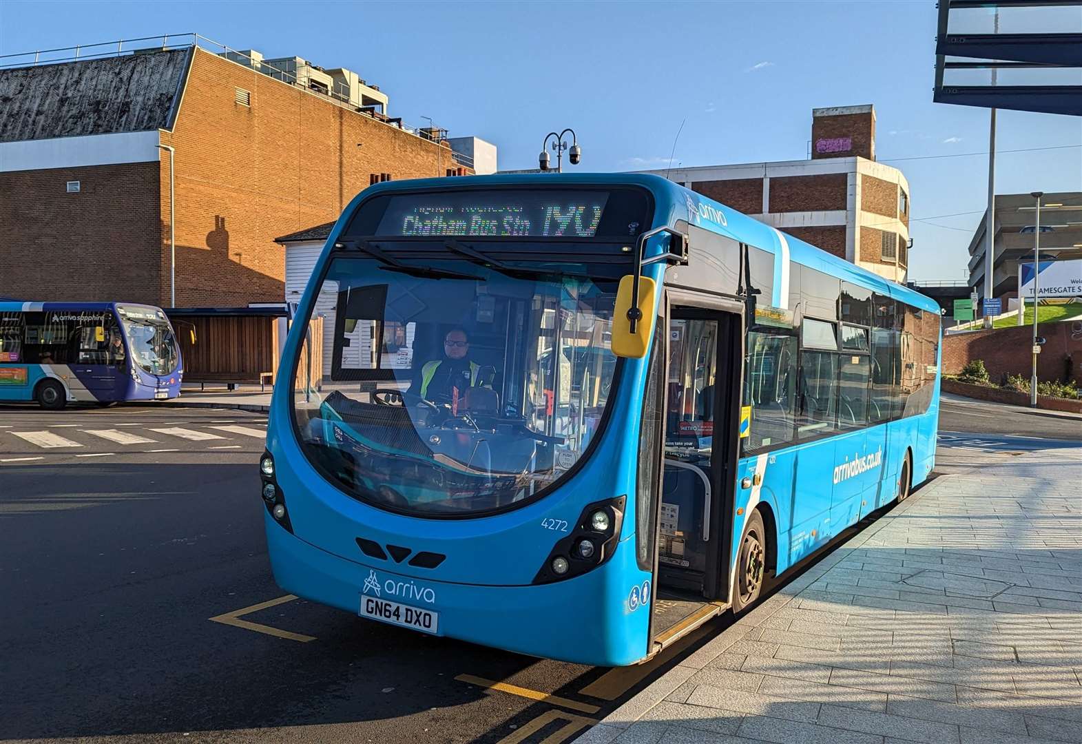 The bus arrives to take us from Gravesend to Medway