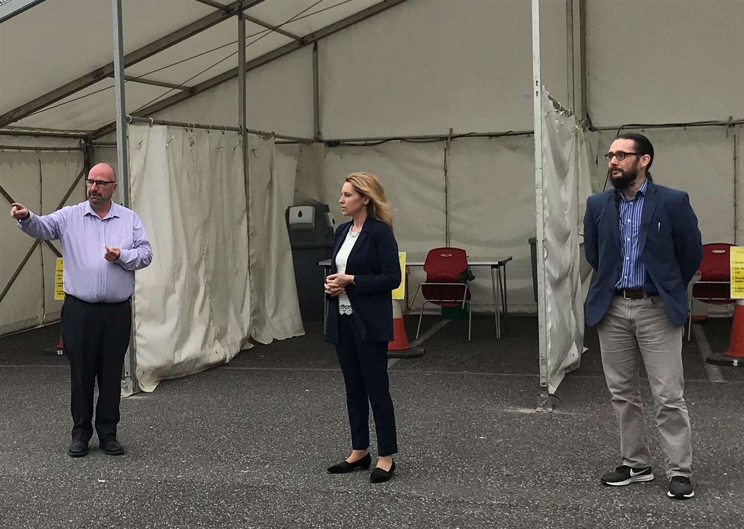 Mrs Elphicke, seen here with clinicians, visited the new site on Monday