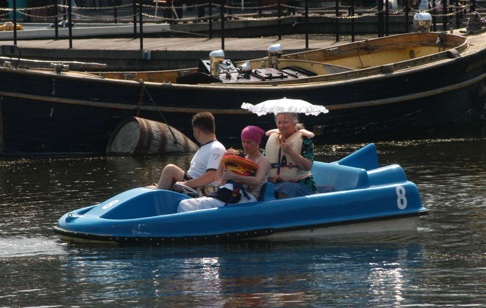 Jenna used to muck about on the pedalos on the lake at Bluewater