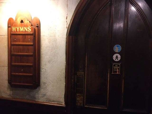 The hymn board at the former Baptist church