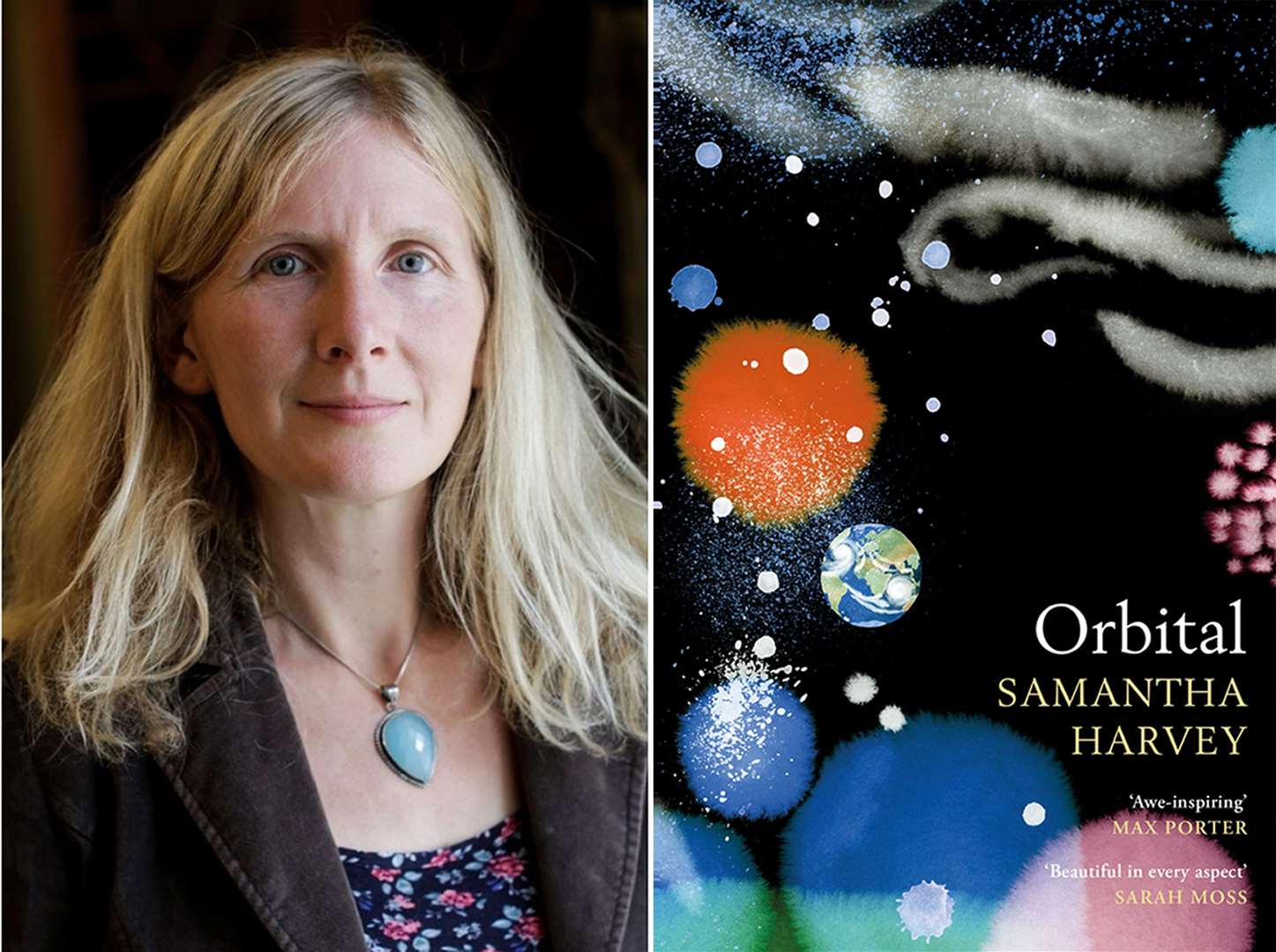 Booker Prize-winner Samantha Harvey with the front of her book, Orbital (Booker Prize/PA)