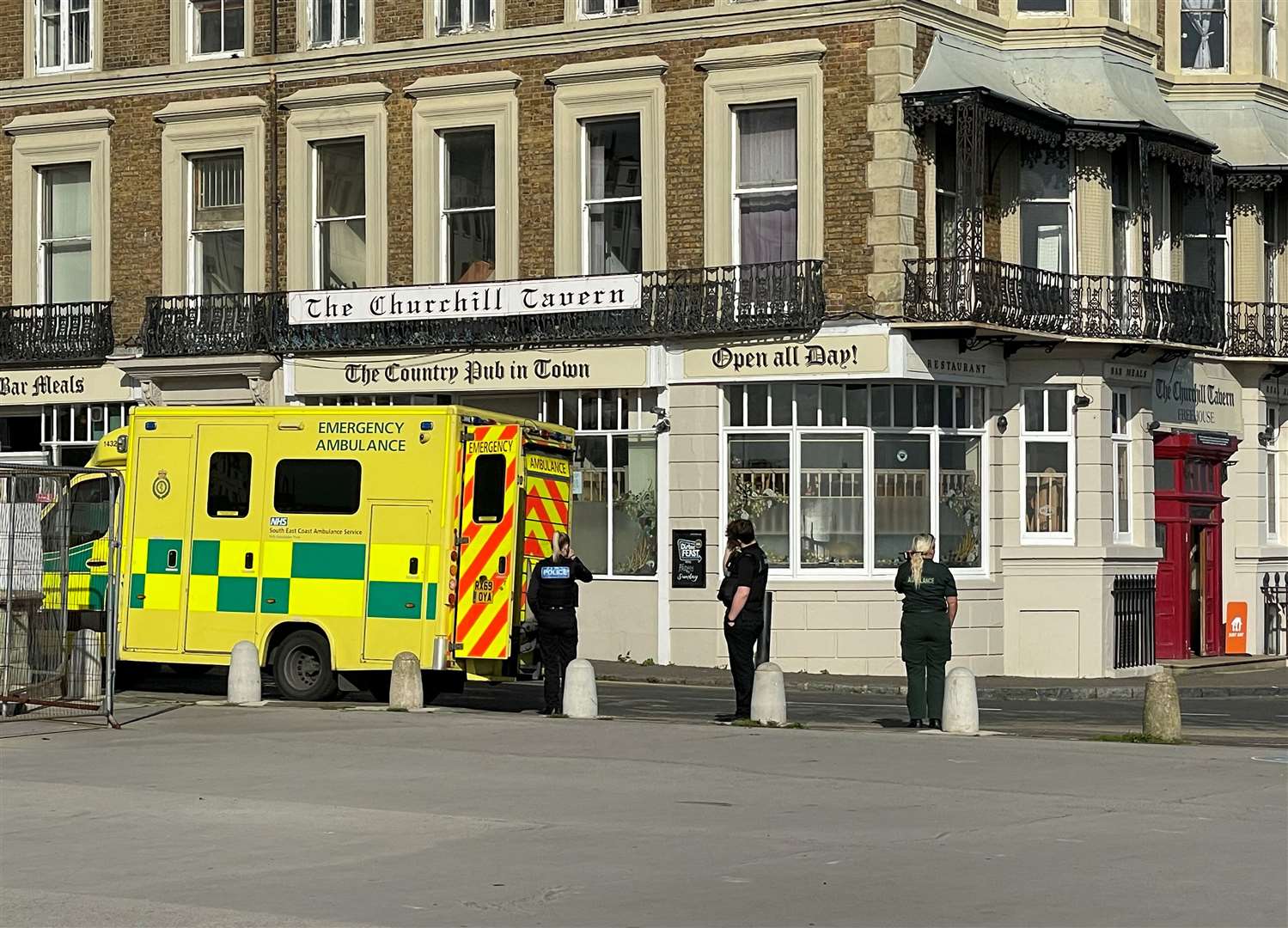 Ambulance and police crews were seen in Military Road, Ramsgate