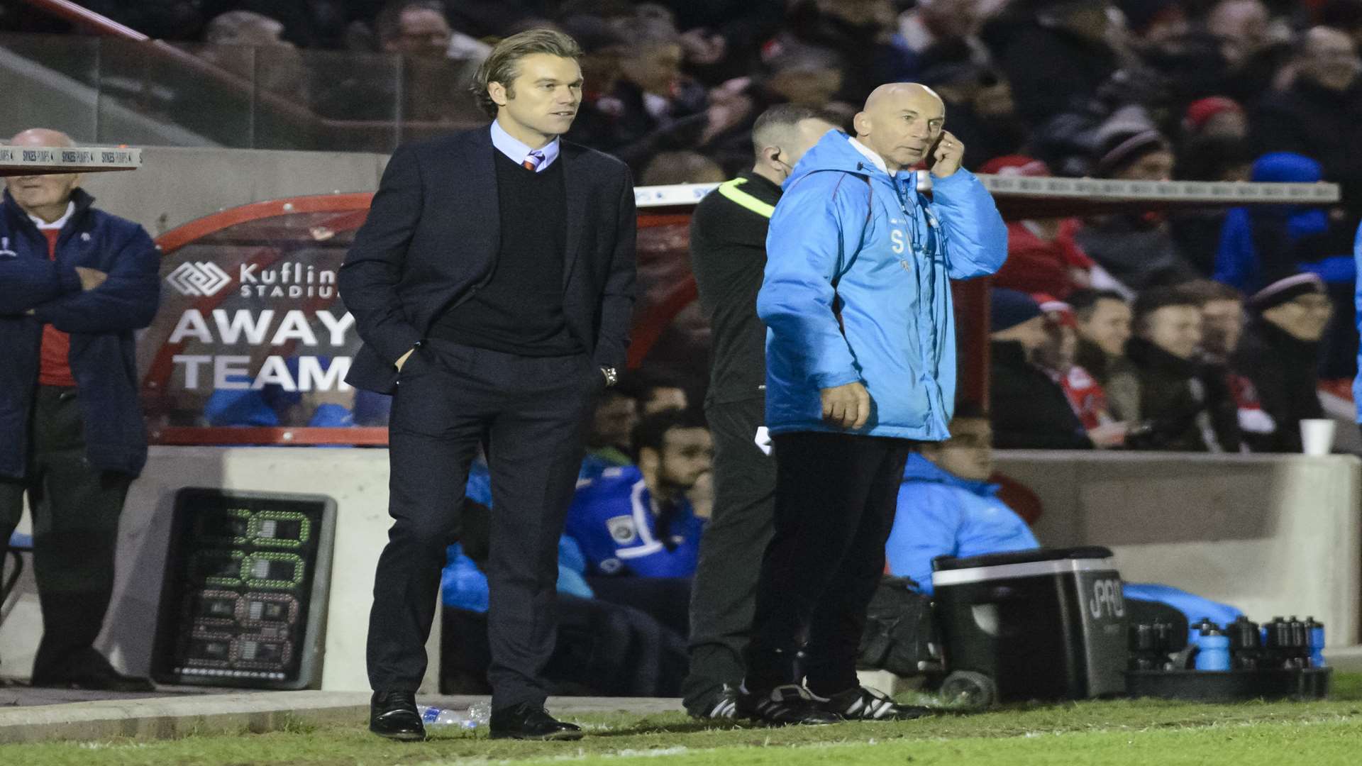 Daryl McMahon and Steve Gritt on the touchline during Ebbsfleet's win over Guiseley Picture: Andy Payton