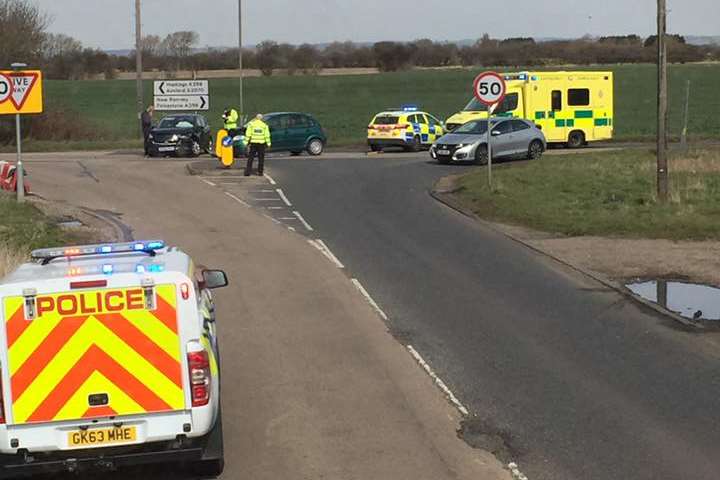 Crash at Hammonds Corner on the A259 near New Romney. Picture: Alan Vidler