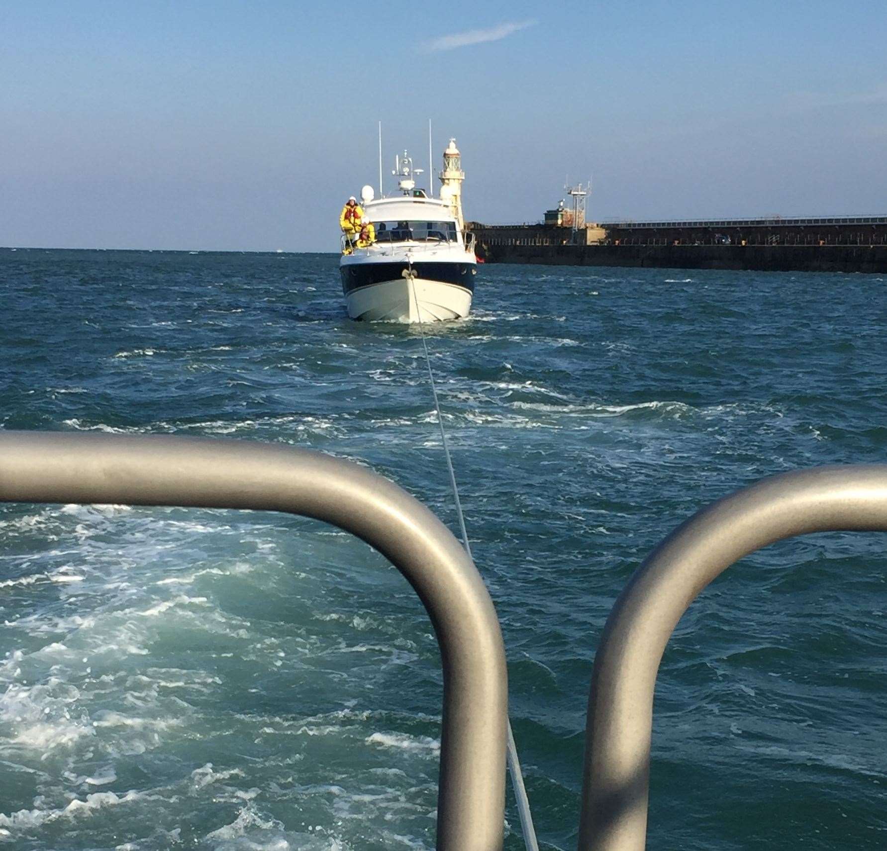 The cabin cruiser was towed to Dover for repairs. Picture: Jason Adams (8532596)