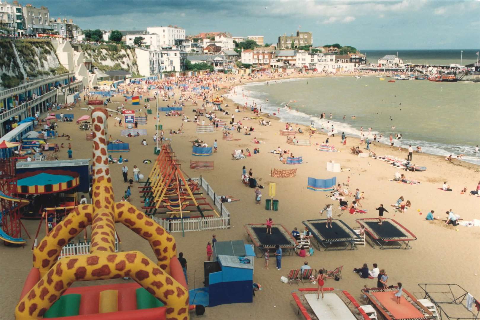 Youngsters jumping for joy at busy Broadstairs beach in 1994