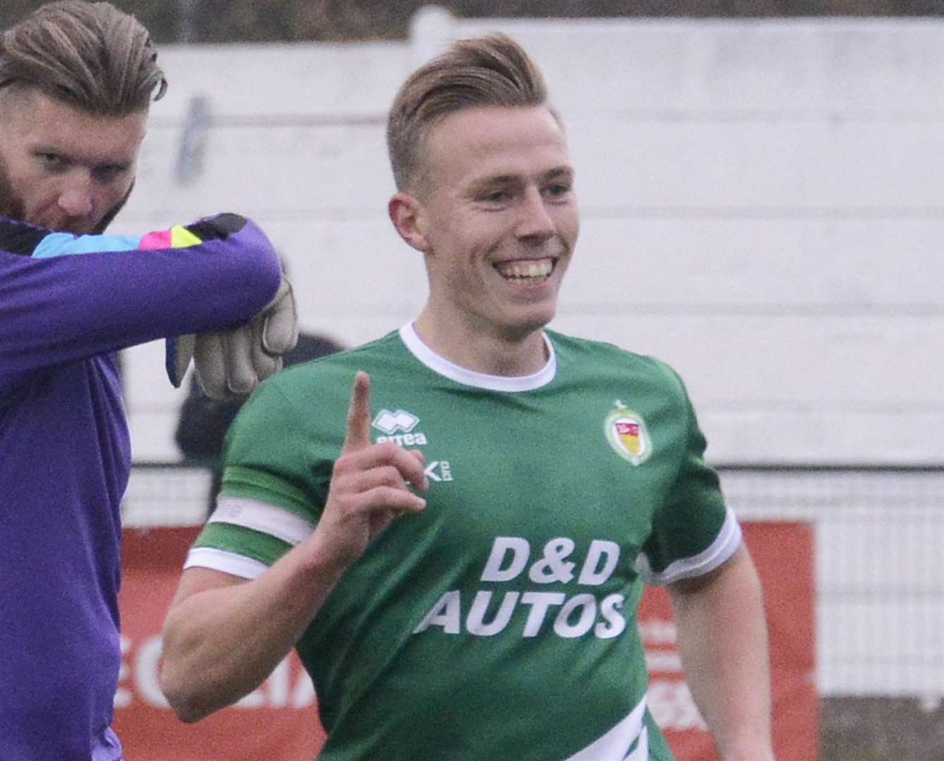 Sam Corne celebrates a goal for Ashford Picture: Paul Amos