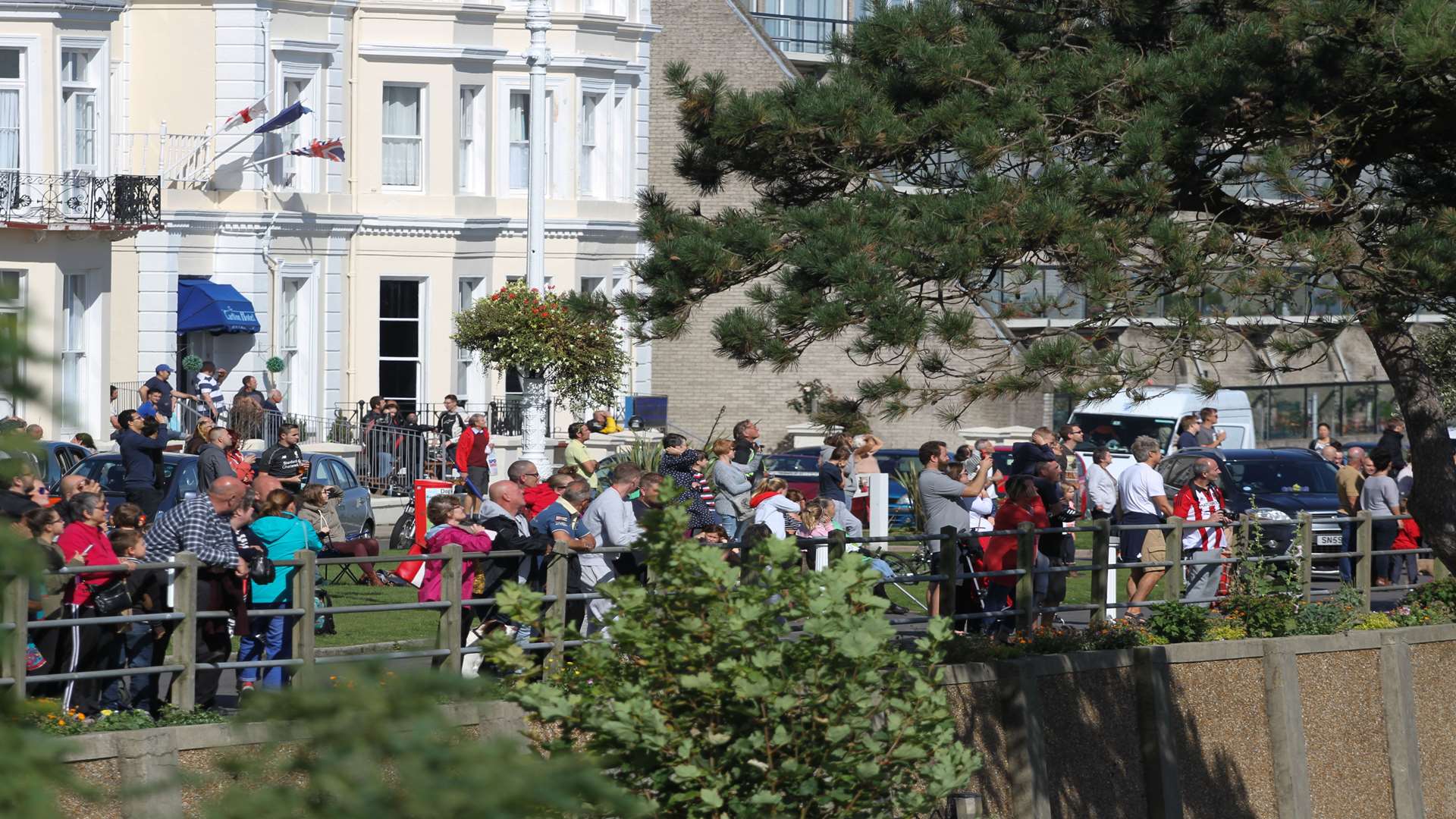 Crowds enjoying the free air show over Folkestone