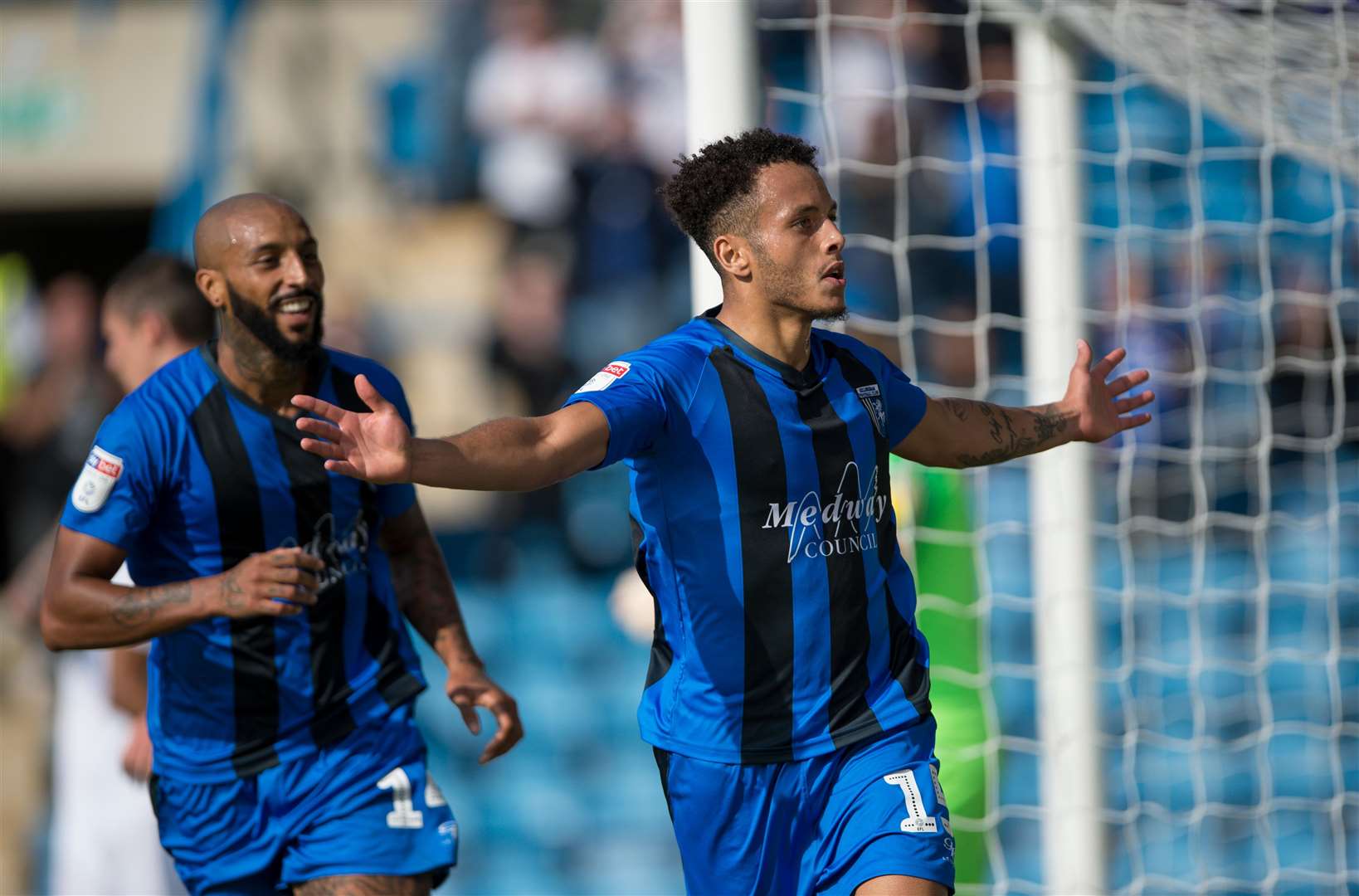 Elliott List celebrates his equaliser for Gillingham Picture: Ady Kerry