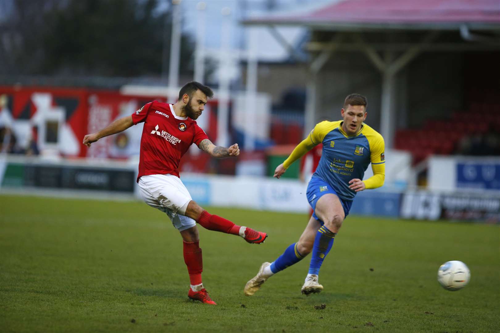 Jack Payne goes for goal against Solihull Picture: Andy Jones