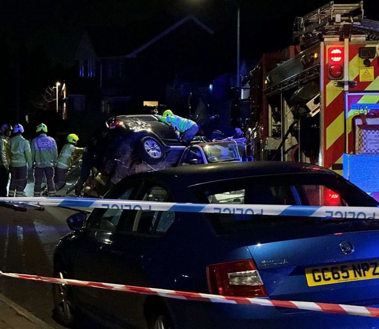 Firefighters had to rescue a woman from a car which had overturned in St Williams Way, Rochester