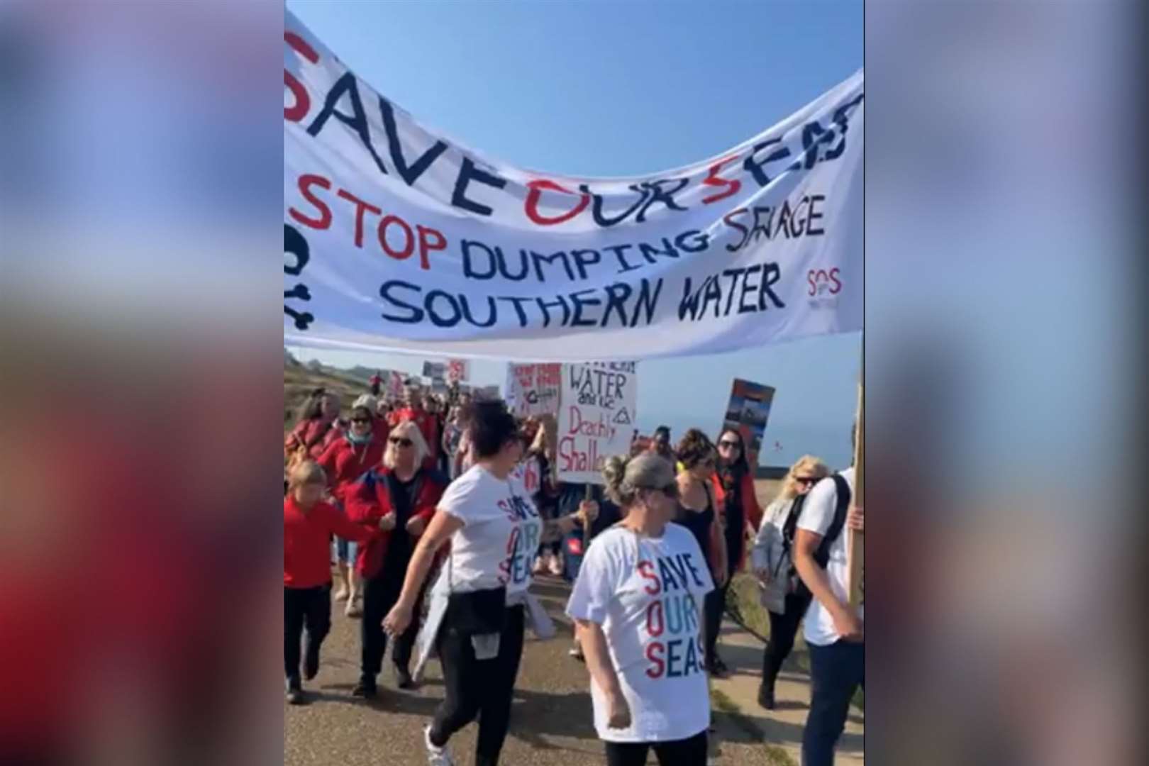 A still from a live video of today's march, on SOS Whitstable's Facebook page. Picture: Facebook/@SOSWhitstable